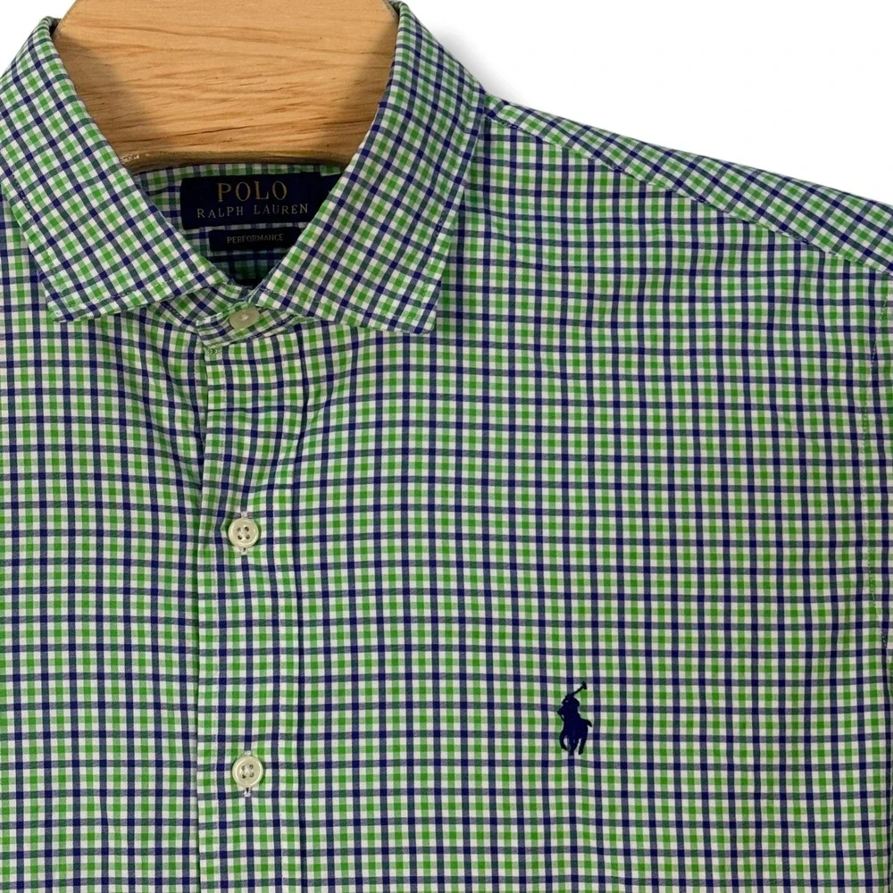 Polo Ralph Lauren Button‎ Down Men XL Green Blue Gingham Performance Shirt Golf